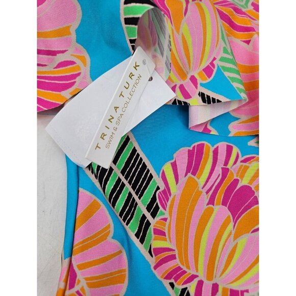 New Trina Turk Poppy Off Shoulder Swimsuit Womens 8 Ruffle One Piece Floral - Picture 4 of 9